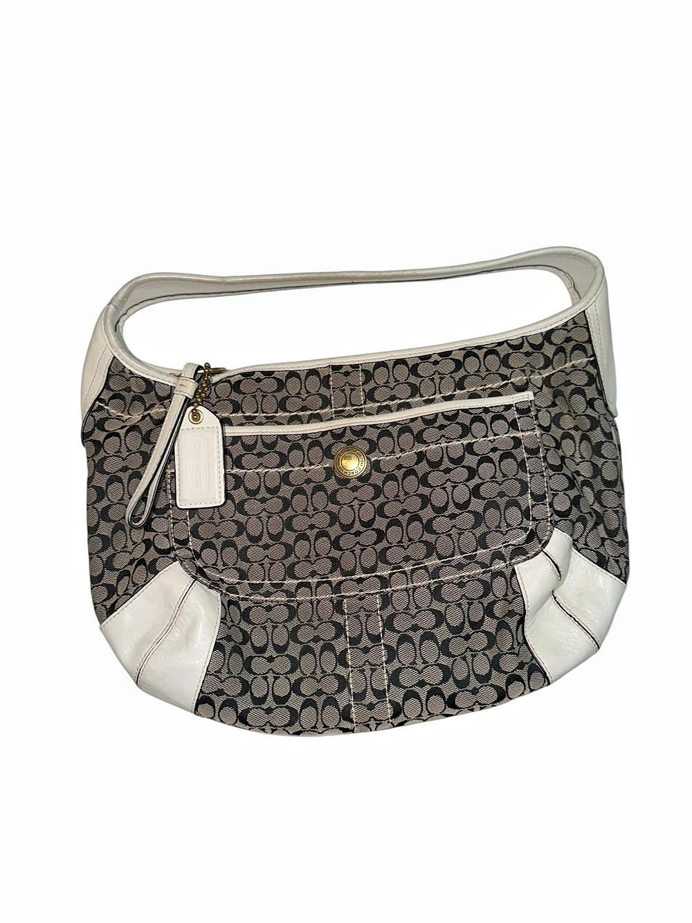 Vintage Coach Soho Signature 10772 Black Brown & White Leather Hobo Shoulder Bag